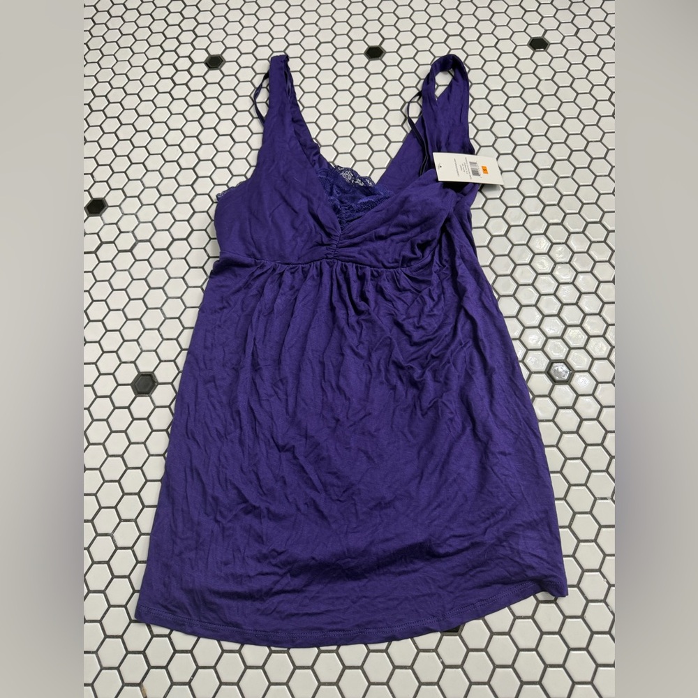 NWT Midnight by Carole Hochman Lace Detail Purple Top size small